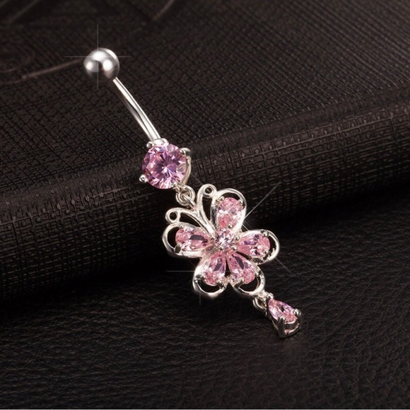 Crystal Butterfly Stainless Steel Belly Button Ring - Picture 4 of 5